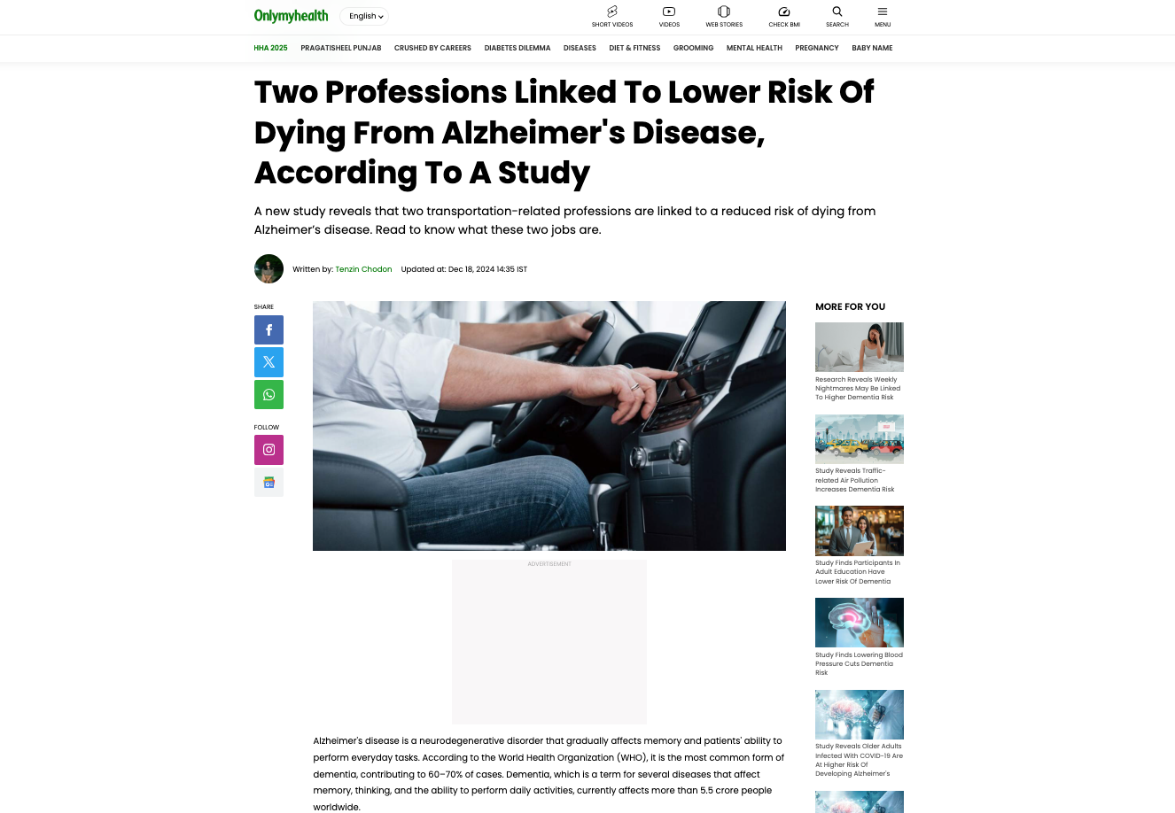 Two Professions Linked To Lower Risk Of Dying From Alzheimer's Disease