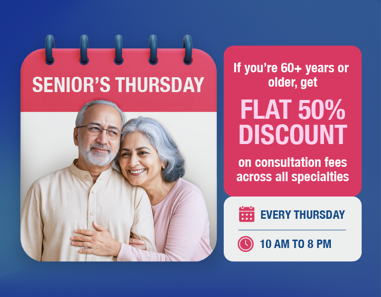 Senior’s Thursday at Manipal Hospital Baner, Pune – Flat 50% discount on consultation fees for seniors aged 60 and above, every Thursday from 10:00 AM to 8:00 PM across all specialties