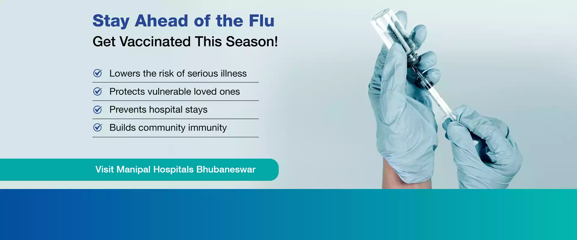 Doctor holding flu vaccine syringe at Manipal Hospital Bhubaneswar