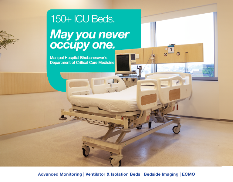 Empty ICU bed at Manipal Hospital Bhubaneswar critical care unit