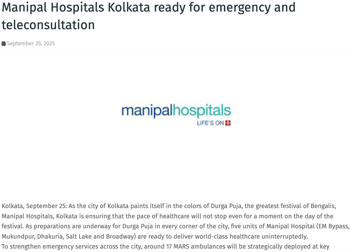 24/7 emergency services during Durga Puja