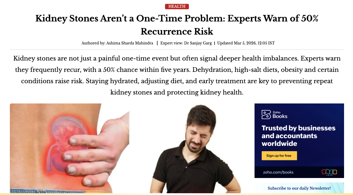 Kidney Stones Aren’t a One-Time Problem: Experts Warn of 50% Recurrence Risk