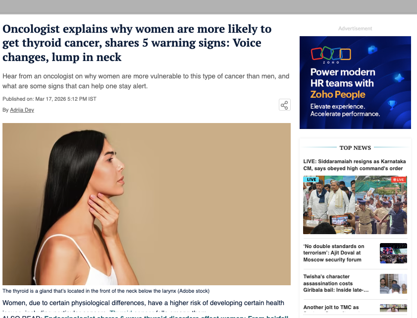 Oncologist explains why women are more likely to get thyroid cancer, shares 5 warning signs: Voice changes, lump in neck