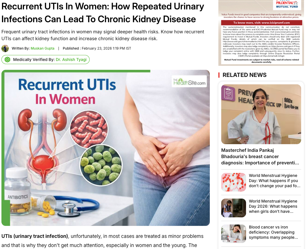 Recurrent UTIs In Women: How Repeated Urinary Infections Can Lead To Chronic Kidney Disease