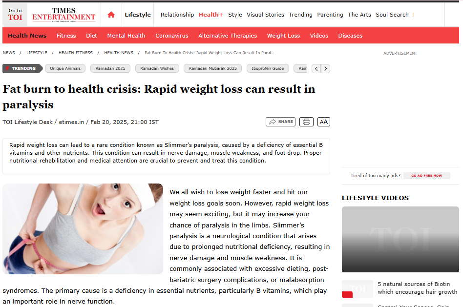 Fat burn to health crisis: Rapid weight loss can result in paralysis
