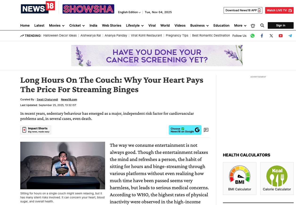 Long Hours On The Couch: Why Your Heart Pays The Price For Streaming Binges