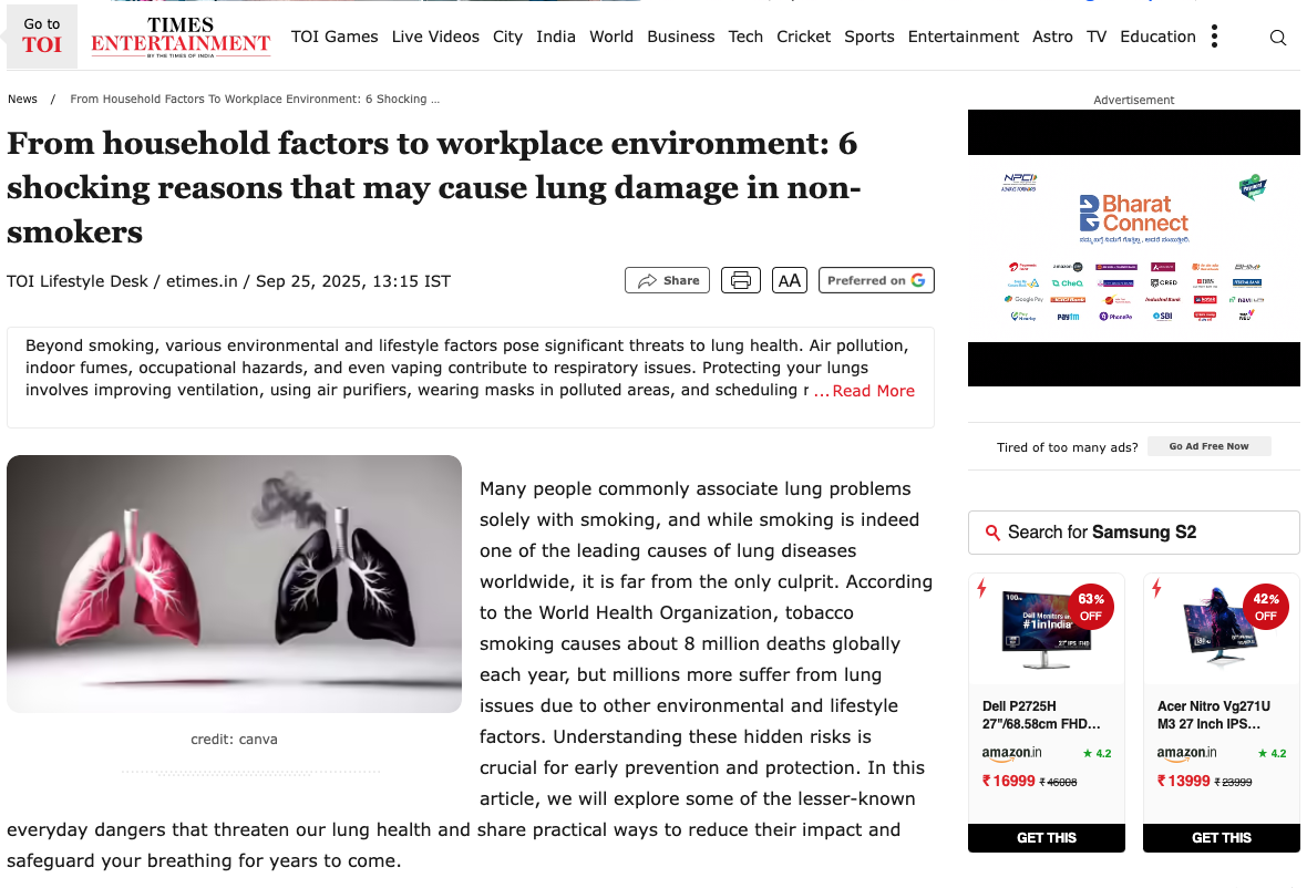 6 shocking reasons that may cause lung damage in non-smokers