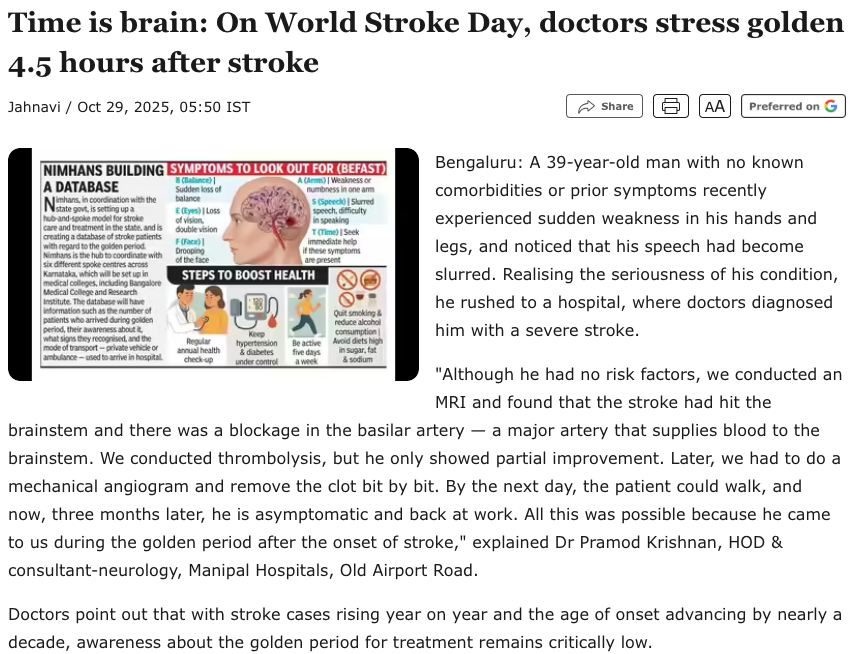 Time is brain: On World Stroke Day, doctors stress golden 4.5 hours of stroke