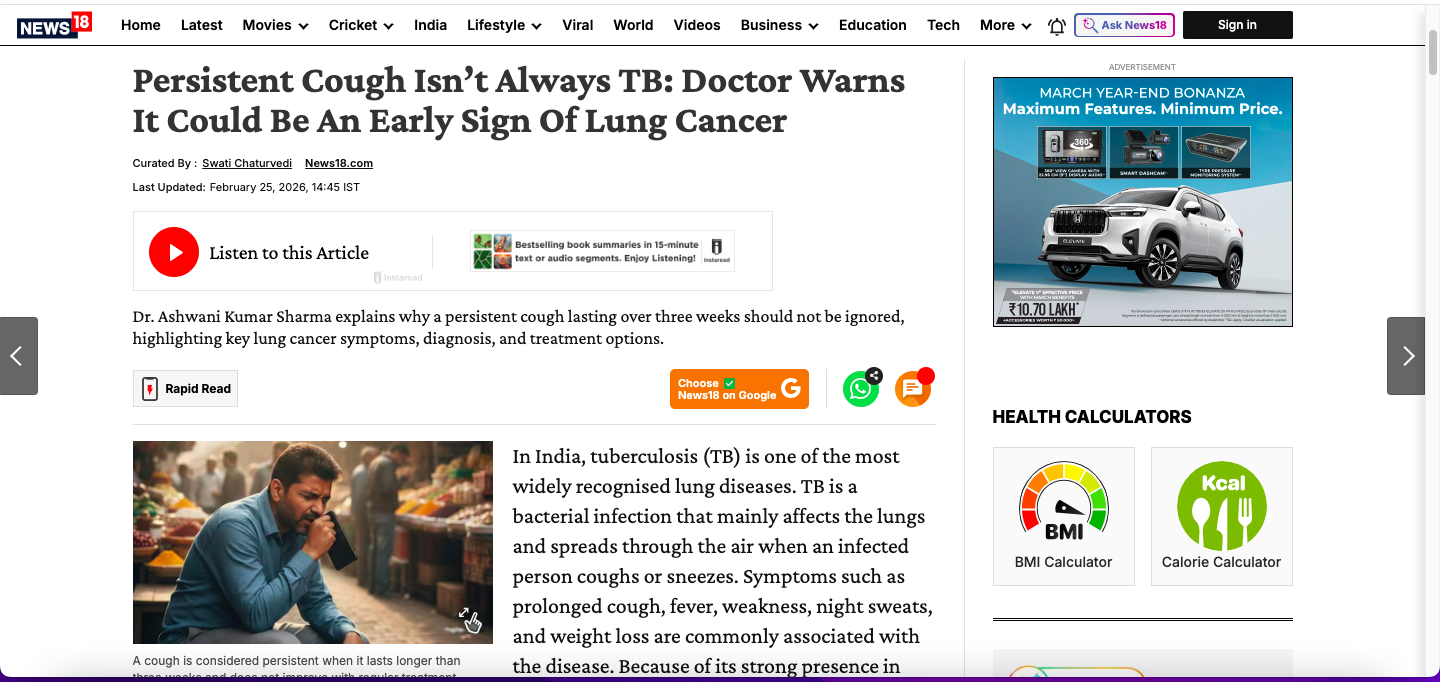 Persistent Cough Isn’t Always TB: Doctor Warns It Could Be An Early Sign Of Lung Cancer