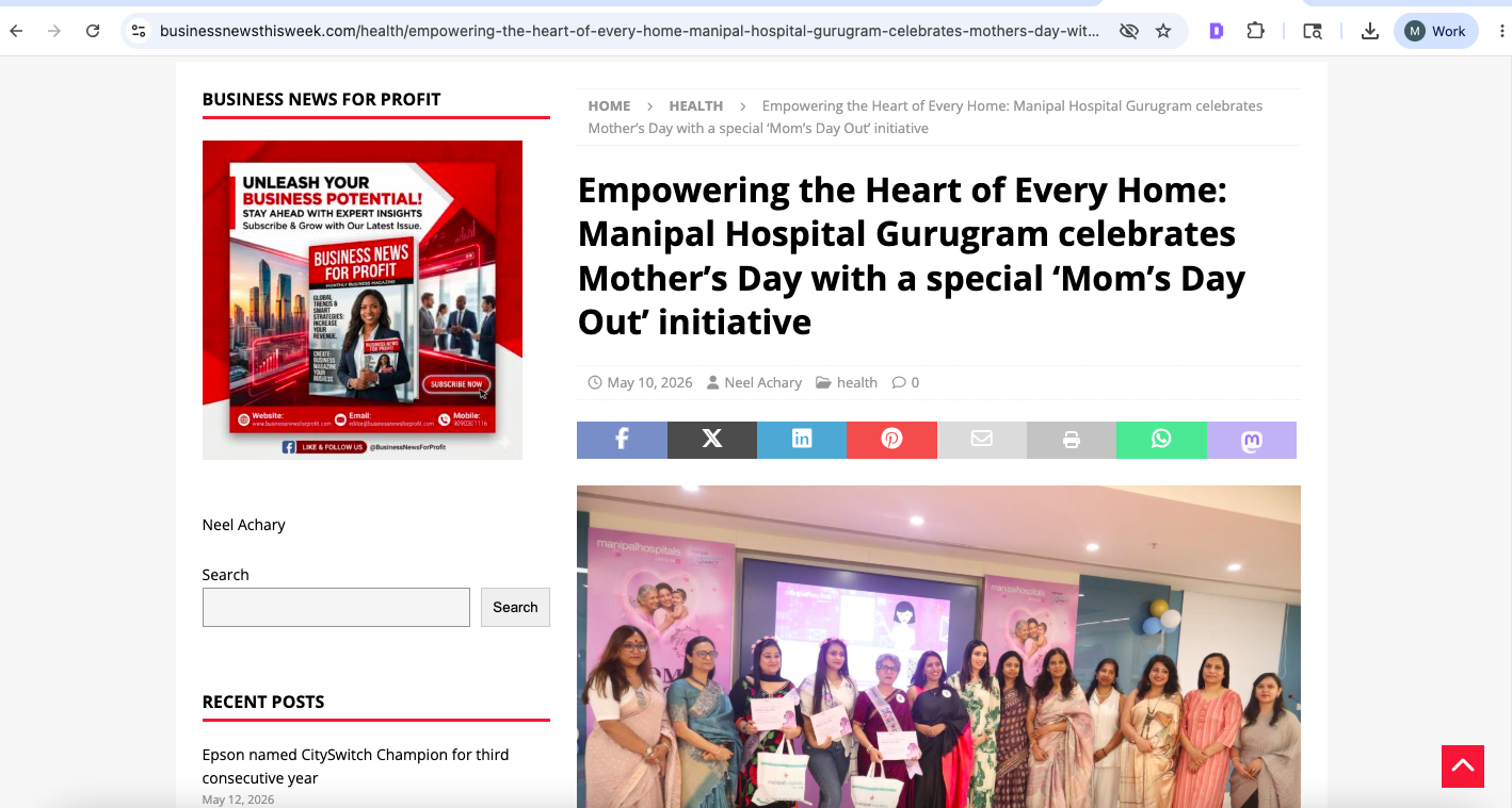Empowering the Heart of Every Home: Manipal Hospital Gurugram celebrates Mother’s Day with a special ‘Mom’s Day Out’ initiative