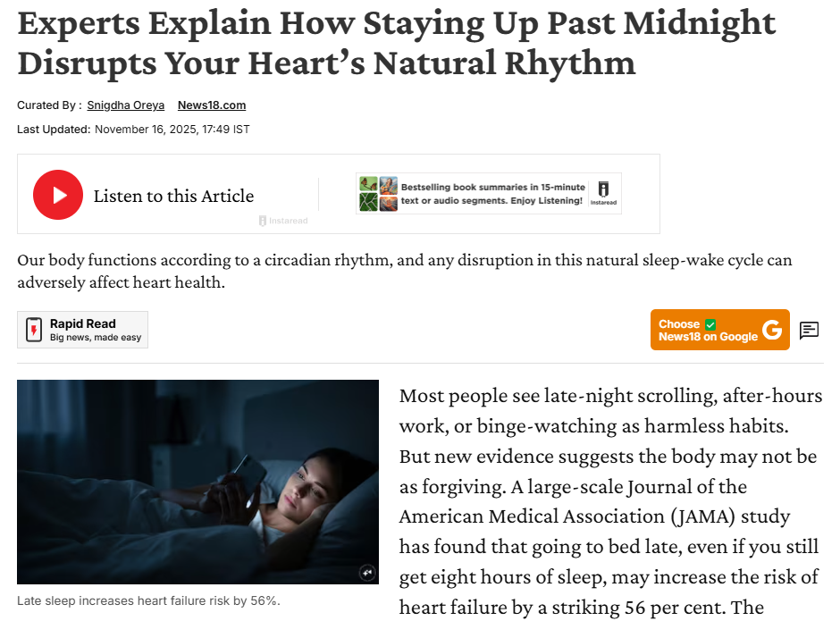 Experts Explain How Staying Up Past Midnight Disrupts Your Heart’s Natural Rhythm