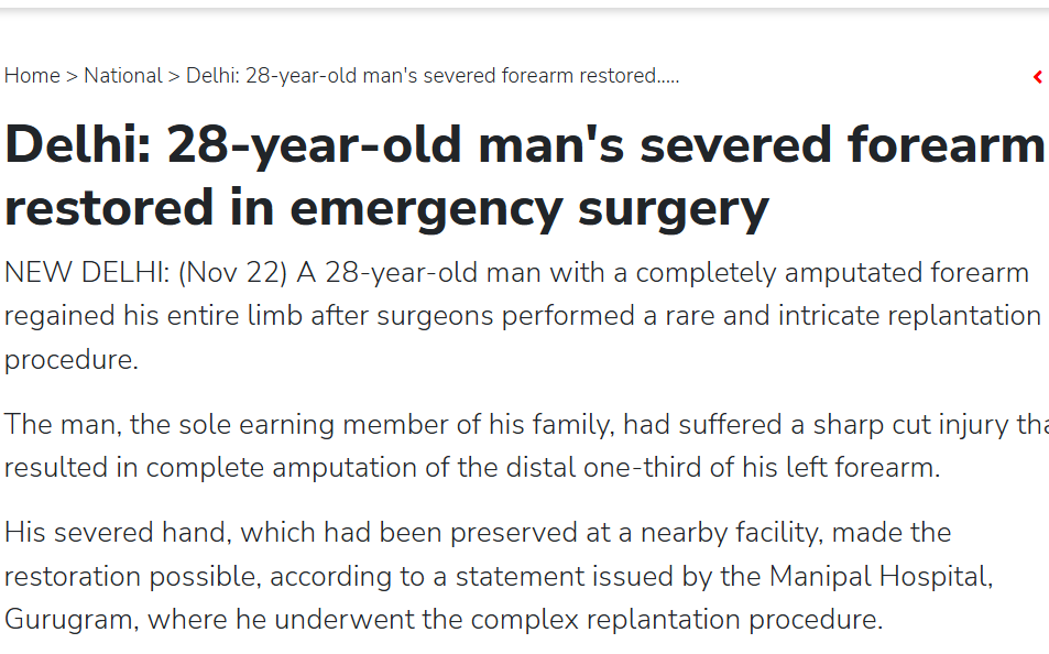 28-year-old man's severed forearm restored in emergency surgery