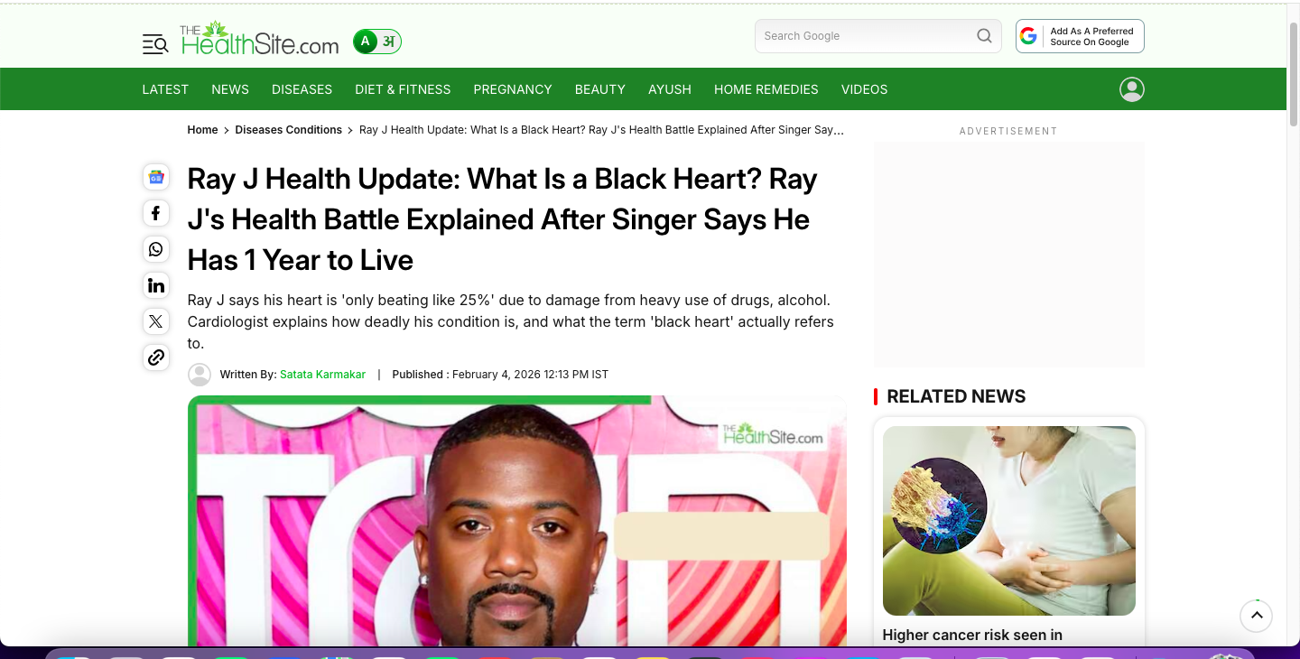 Ray J Health Update: What Is a Black Heart? Ray J's Health Battle Explained After Singer Says He Has 1 Year to Live