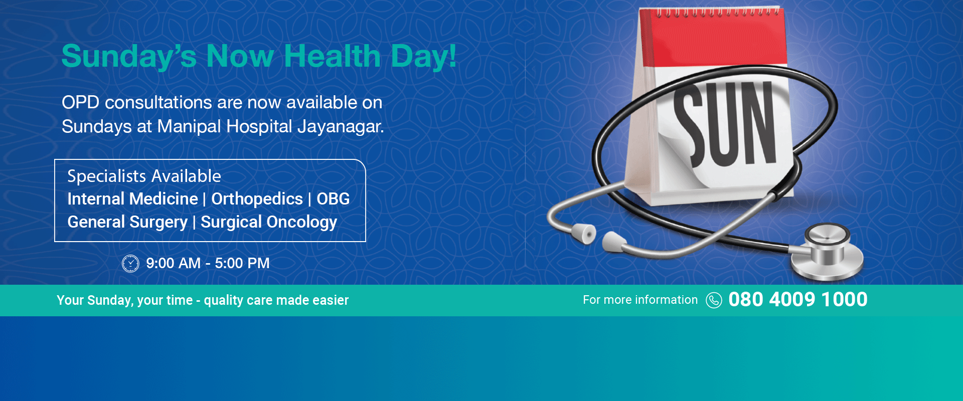 Sunday OPD Care with Multi-Speciality Consultations | Manipal Hospital Jayanagar