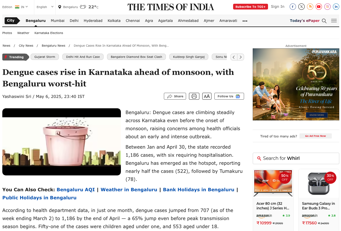 Dengue cases rise in Karnataka