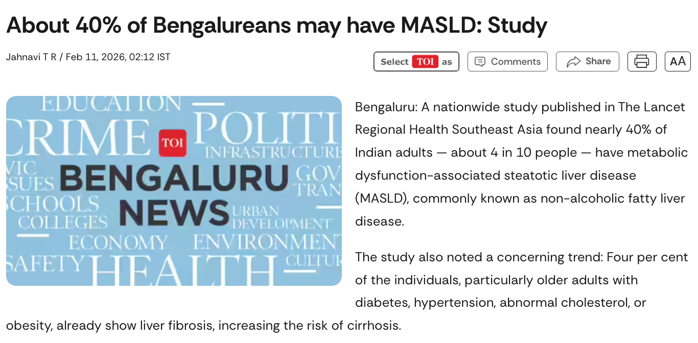 About 40% of Bengalureans may have MASLD: Study
