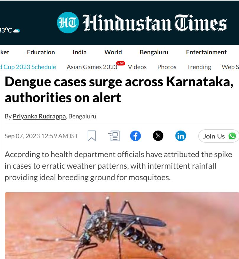 Dengue cases surge across Karnataka