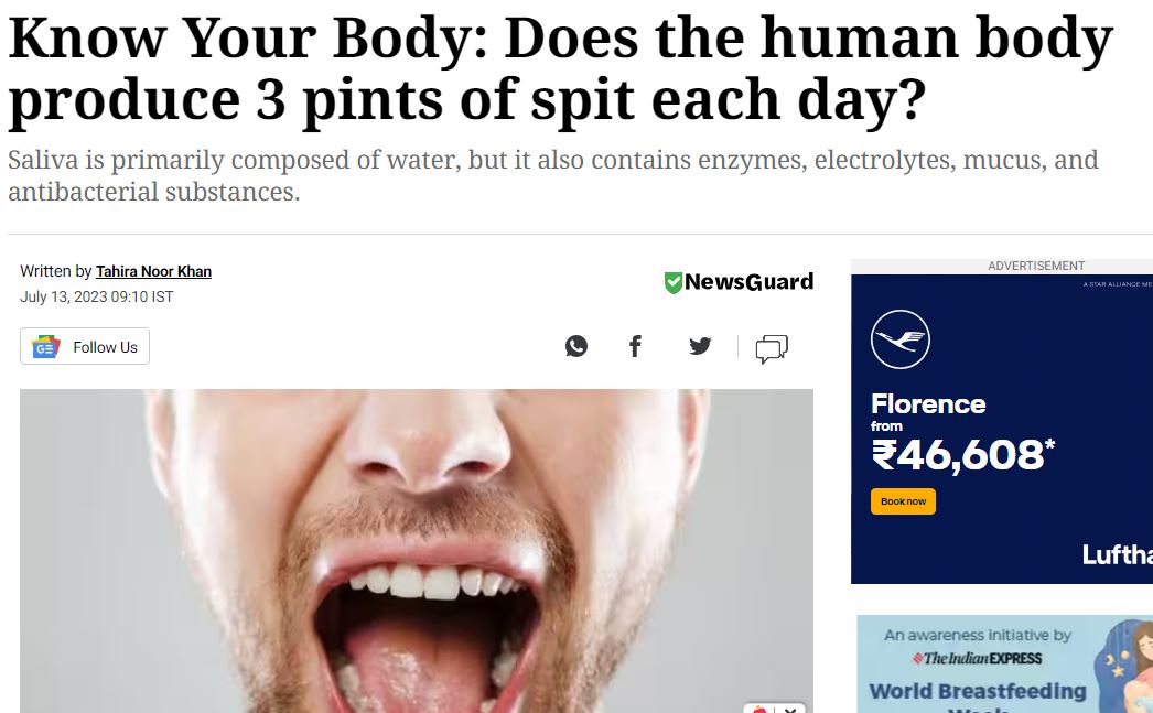 Does the human body produce 3 pints of spit each day