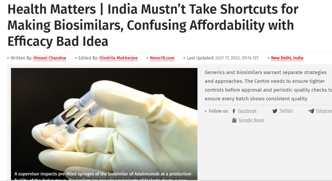 India Mustn’t Take Shortcuts for Making Biosimilars