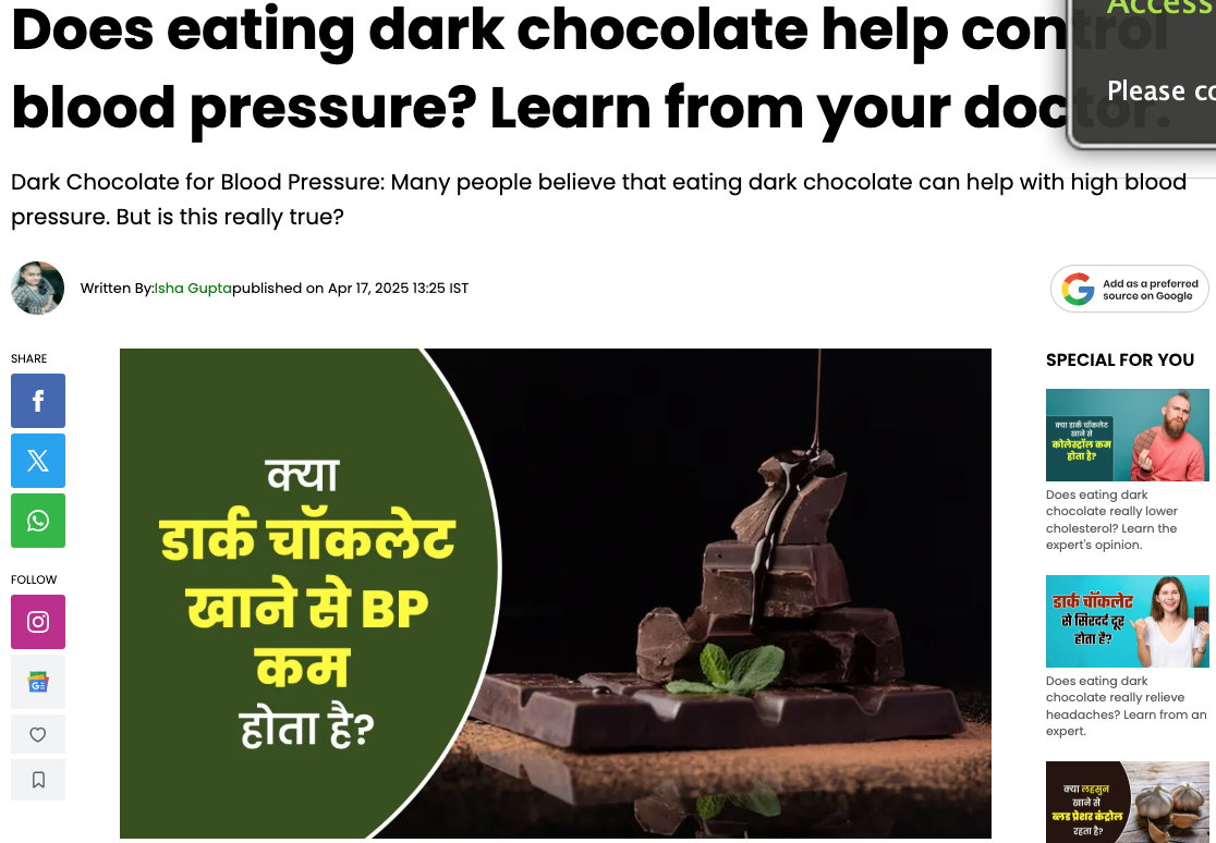 Can consuming dark chocloates control blood pressure?