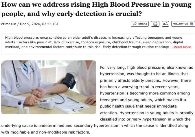 Dr. Saikat Kanjilal on How can we address rising High Blood Pressure in young people, and why early detection is crucial?