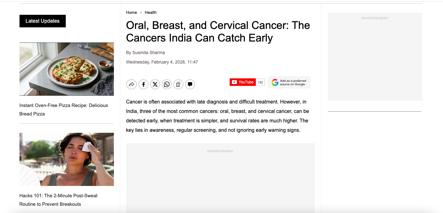 Oral, Breast, and Cervical Cancer: The Cancers India Can Catch Early