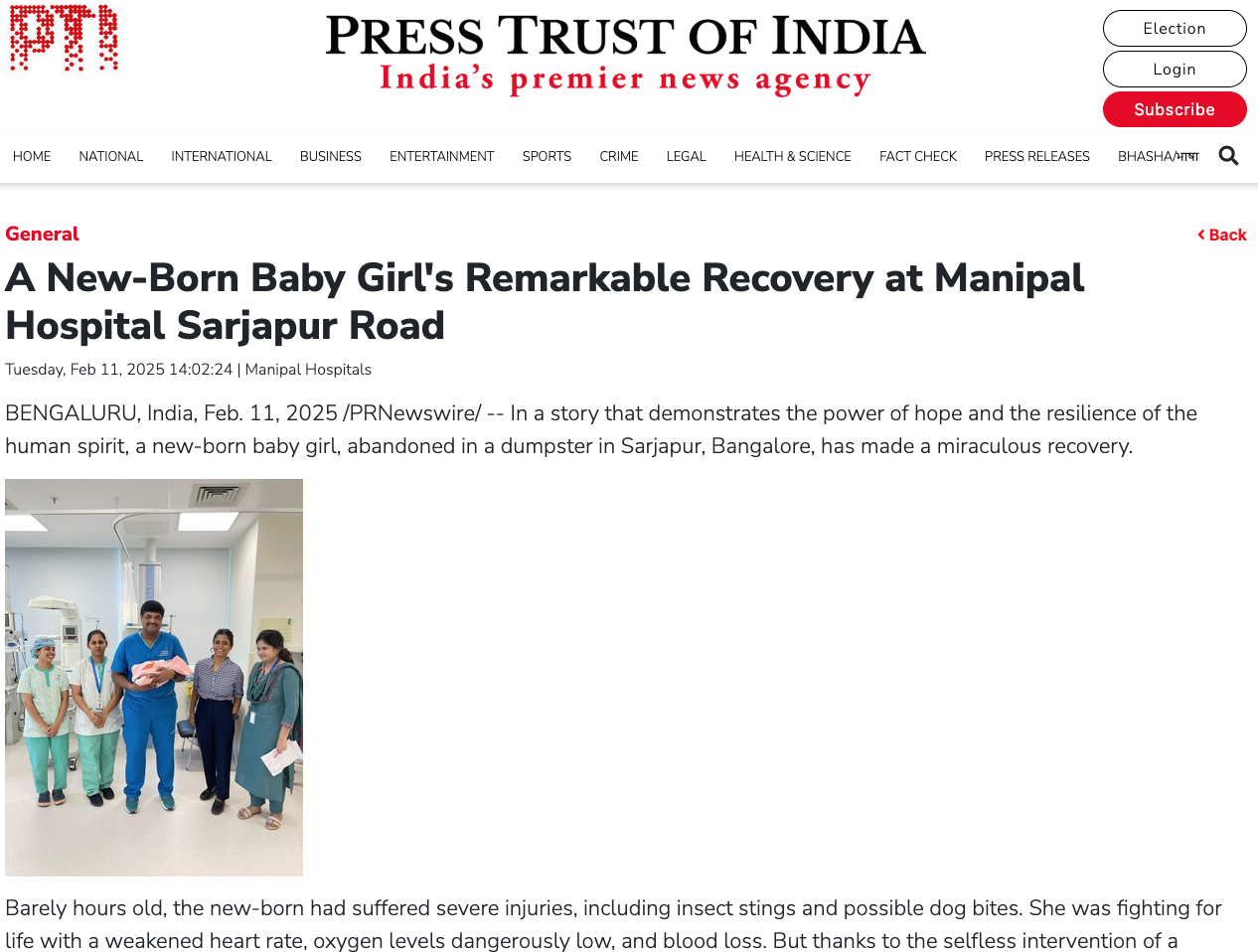 A New-Born Baby Girl’s Remarkable Recovery at Manipal Hospital