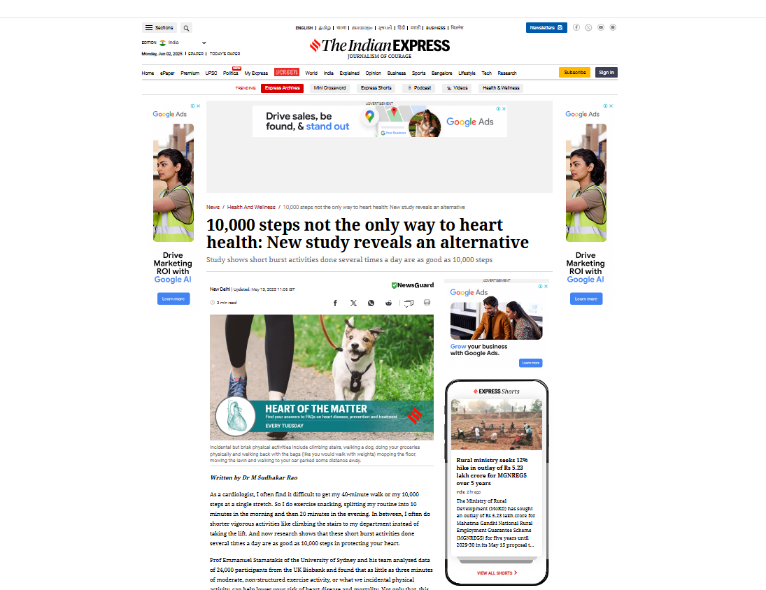  Dr. M Sudhakar Rao on Climbing stairs, gardening or walking the dog? How these short, brisk activities can improve your heart health