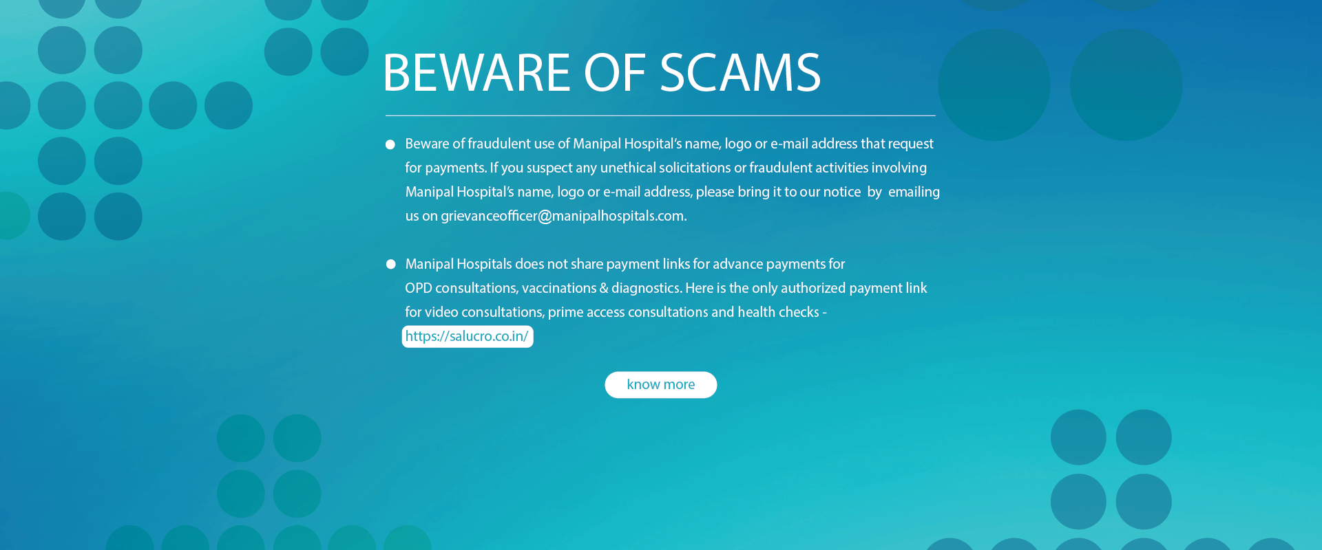 Beware of Scams | Manipal Hospitals Bangalore