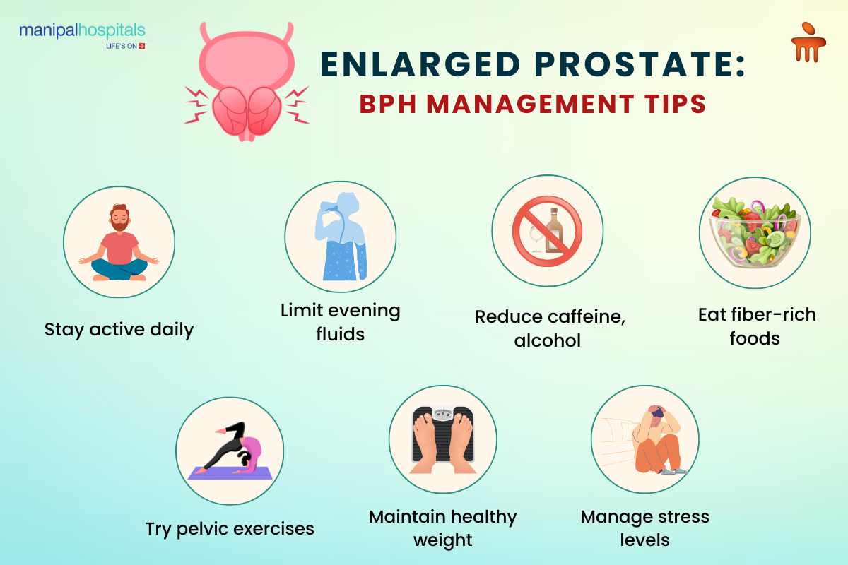 fographic showing lifestyle tips for BPH symptom relief