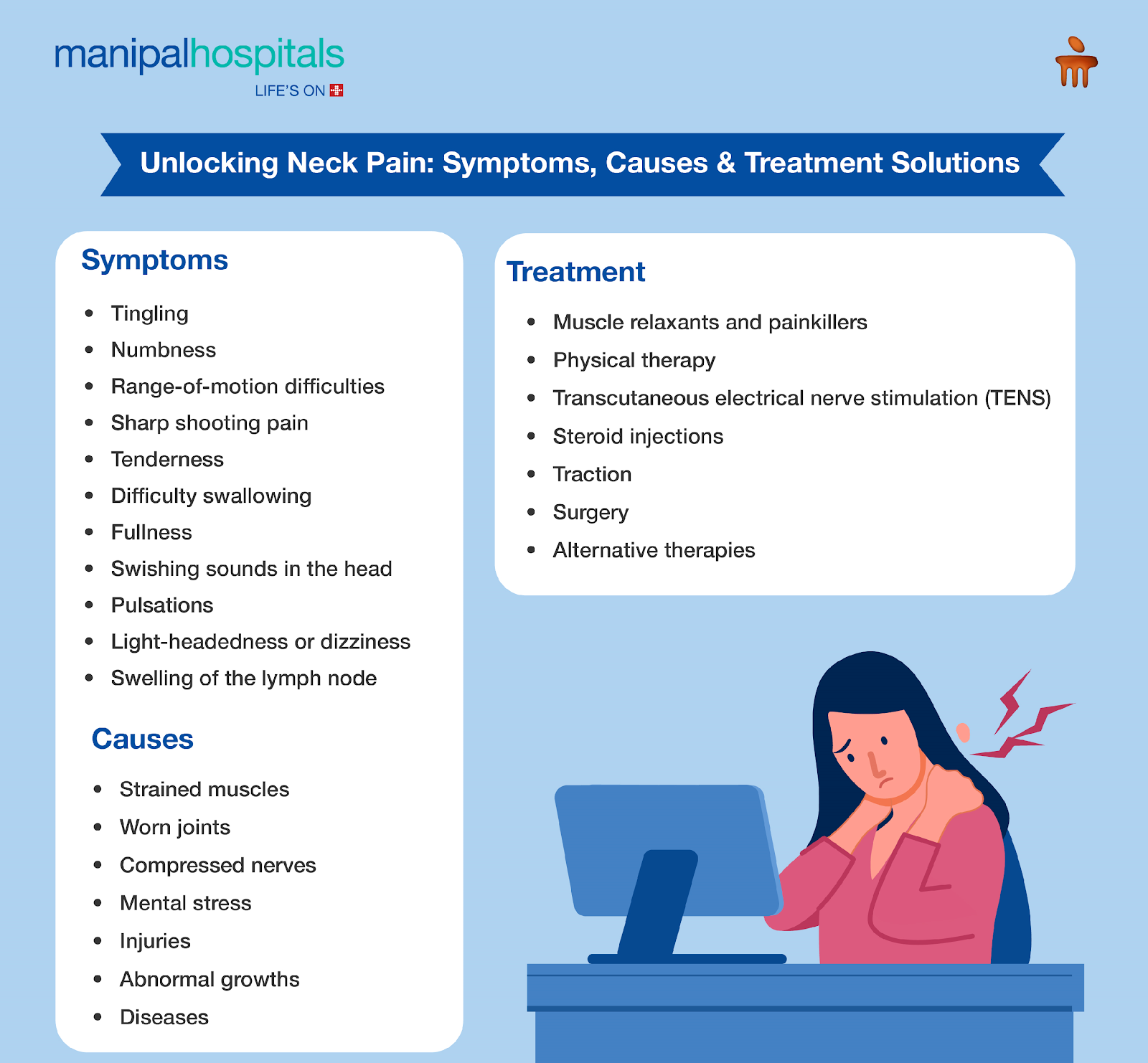 Neck pain or stiff neck  Cause and treatment with 4 exercises