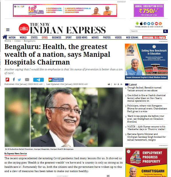 Dr. Sudarshan Ballal in The New Indian Express