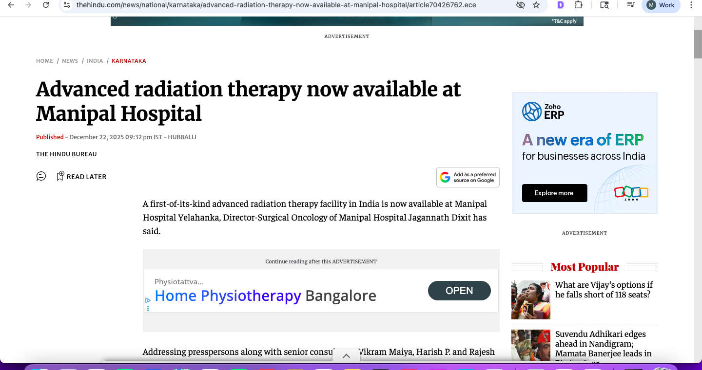 Advanced radiation therapy now available at Manipal Hospital